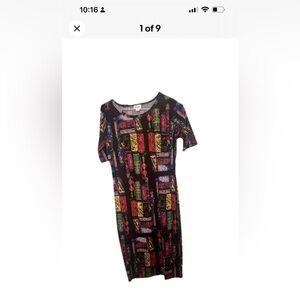 LulaRoe Julia Brown Dress In XS Geometric Pattern Bodycon Style Fast Shipping‎